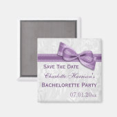 Aimant Blanc Damask & Faux Bow Bachelorette Enregistrer L (Recto/Verso)