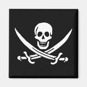 Aimant Blanc, Drapeau Pirate Calico Jack, Crâne & Cutlass (Devant)