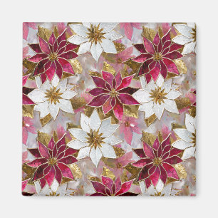 Aimant Blanc Or Bourgogne rose Poinsettias de Noël