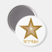 Aimant blanc rond Gold Star réfrigérateur 'STAR!' (Recto/Verso)