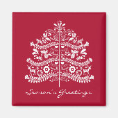 Aimant Blanc sur arbre de Noël scandinave rouge (Devant)