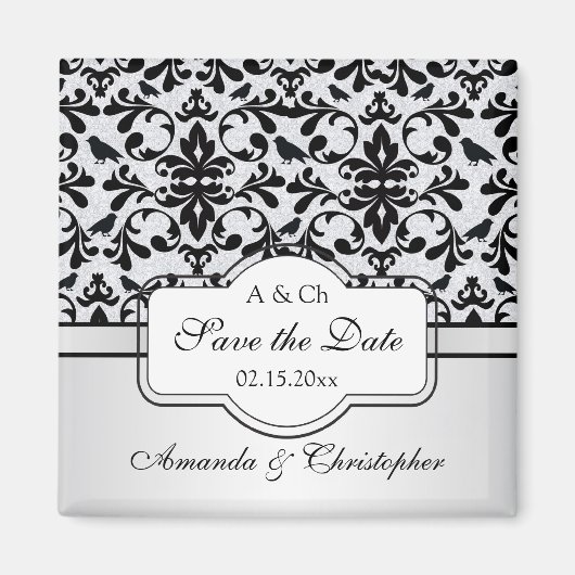 Aimant Blancs noirs Damas tourbillons, oiseaux Sauvez la (Devant)