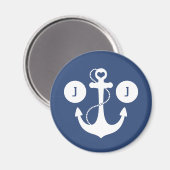 Aimant Bleu avec Ancre blanche Monogramme (Recto/Verso)