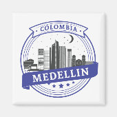 Aimant Bleu blanc Medellin Colombie Cityscape Logo (Devant)
