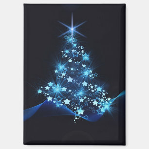 Aimant Bleu brillant des étoiles sur l'arbre de Noël fonc