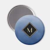 Aimant Bleu Brossé Élégant Avec Monogramme Or Simple (Recto/Verso)