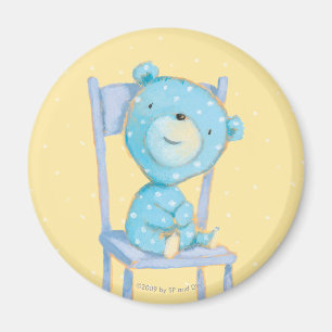 Aimant Bleu Calico Ours sourire sur la chaise