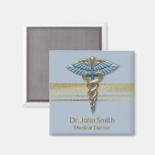 Aimant Bleu clair Faux Gold Foil rayures Médicale Caduceu (Recto/Verso)