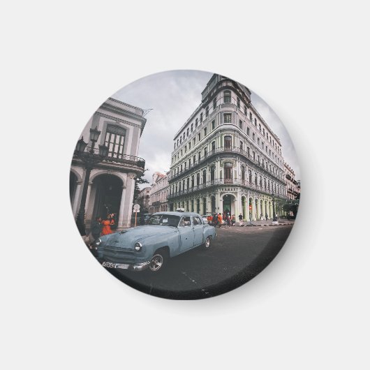 Aimant Bleu Classic Vintage Car Cityscape (Devant)