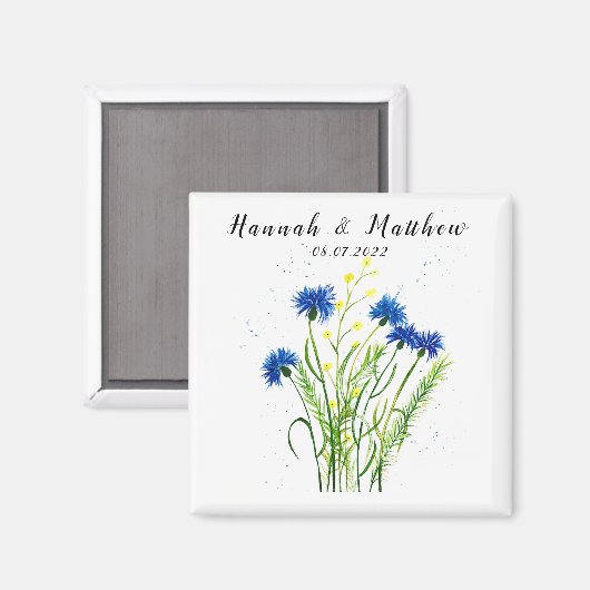 Aimant Bleu cornflowers aquarelle fleurie joli Mariage (Recto/Verso)