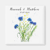 Aimant Bleu cornflowers aquarelle fleurie joli Mariage (Devant)