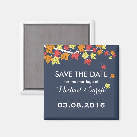 Aimant Bleu Enregistrer la date Maple Leaf Mariage de aut (Recto/Verso)