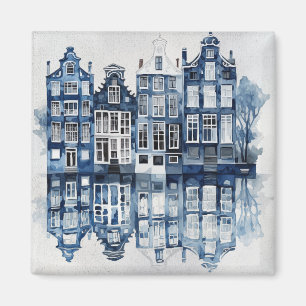 Aimant Bleu et blanc Delft maisons traditionnelles