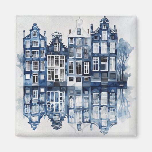 Aimant Bleu et blanc Delft maisons traditionnelles (Devant)