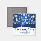 Aimant Bleu et blanc Snowflakes Enregistrer l'aimant Date (Recto/Verso)