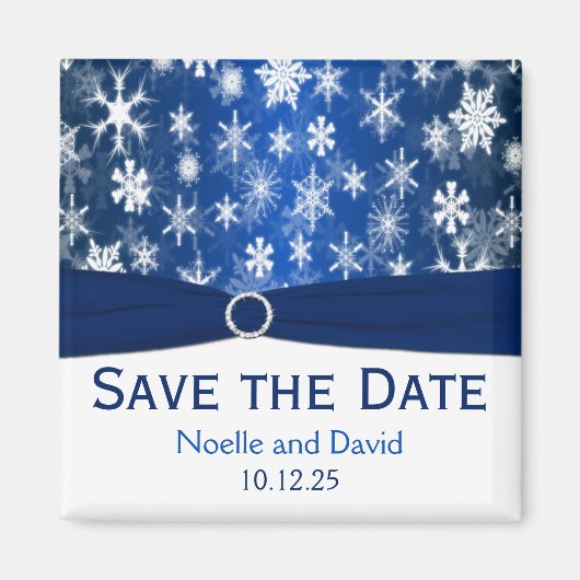 Aimant Bleu et blanc Snowflakes Enregistrer l'aimant Date (Devant)