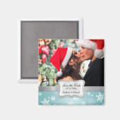 Aimant Bleu et blanc Snowflakes hiver Sauvez la date (Recto/Verso)