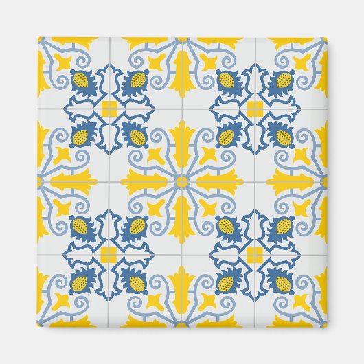 Aimant Bleu et jaune joli carrelage portugais motif (Devant)