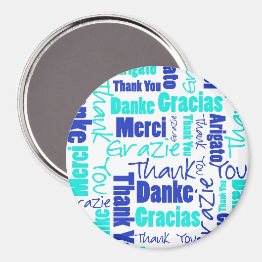 Aimant Bleu et Turquoise | Merci Word Cloud (Recto/Verso)