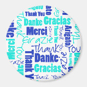 Aimant Bleu et Turquoise | Merci Word Cloud (Devant)