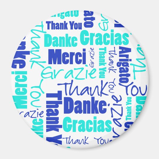 Aimant Bleu et Turquoise | Merci Word Cloud (Devant)
