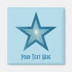 Aimant bleu étoile 'Votre Texte' carré bleu pâle