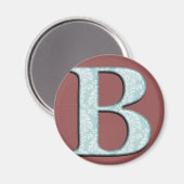 Aimant Bleu Floral Damask Imprimer B monogramme initiales (Recto/Verso)