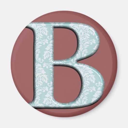 Aimant Bleu Floral Damask Imprimer B monogramme initiales (Devant)