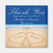 Aimant Bleu foncé Plage Mariage 2 Coeurs dans le sable (Devant)