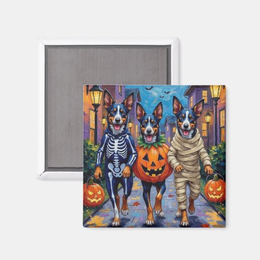 Aimant Bleu Heeler Chiens Trick-or-Treating in Halloween (Recto/Verso)