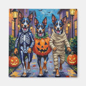 Aimant Bleu Heeler Chiens Trick-or-Treating in Halloween (Devant)