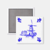 Aimant Bleu Hollandais Windmill Carrelage Delft look (Recto/Verso)