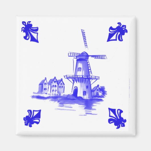 Aimant Bleu Hollandais Windmill Carrelage Delft look (Devant)