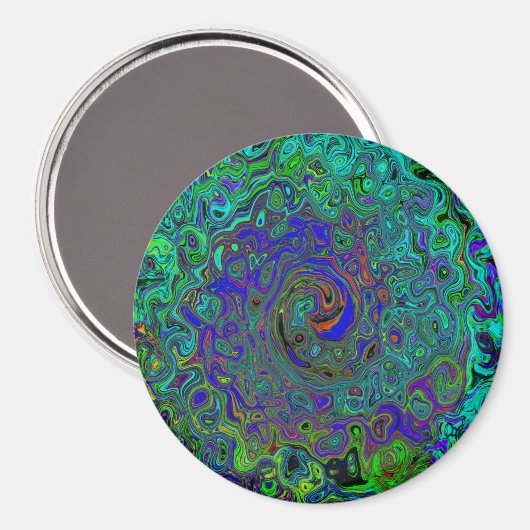 Aimant Bleu marbré et Aquamarine Abstrait rétro tourbillo (Recto/Verso)