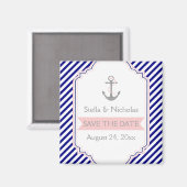 Aimant Bleu marine, faire-part de mariage nautique rose " (Recto/Verso)