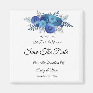 Aimant bleu marine floral Enregistrer la date Invitation 