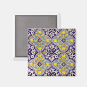 Aimant Bleu Méditerranée Motif Fleurs Jaunes (Recto/Verso)