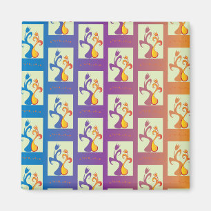 Aimant Bleu moderne, violet, orange Tulip Couple Floral