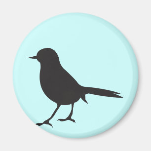 Aimant Bleu noir et blanc d'oiseau de moineau de