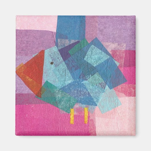 Aimant bleu oiseau sur rose (Devant)