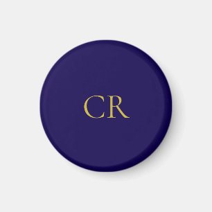 Aimant Bleu & Or Monogramme Minimaliste Moderne 
