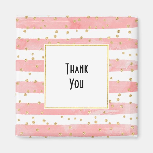 Aimant Bleu rose | Faux Gold Confetti Merci (Devant)