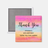 Aimant Bleu rose Jaune arc-en-ciel rayures Merci (Recto/Verso)