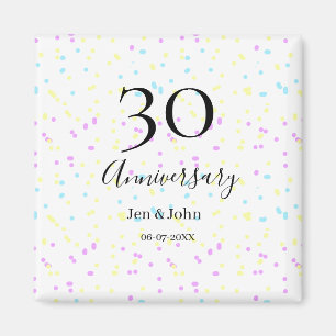 Aimant Bleu rose jaune pois 30e anniversaire nom