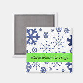 Aimant Bleu Snowflakes Salutations hiver chaudes (Recto/Verso)