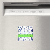 Aimant Bleu Snowflakes Salutations hiver chaudes (In Situ (Lave-vaisselle))