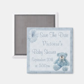 Aimant Bleu Teddy Enregistrer le Baby shower Date Boy (Recto/Verso)