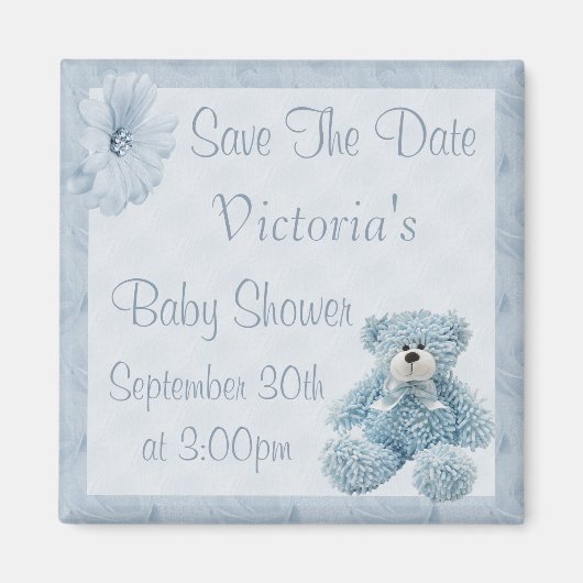 Aimant Bleu Teddy Enregistrer le Baby shower Date Boy (Devant)