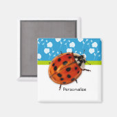 Aimant Bleu tendance Ladybug Floral avec nom (Recto/Verso)