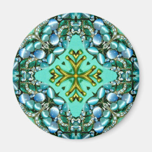 Aimant ~ Bleu, Vert et Or Motif Abstrait Fractal ~